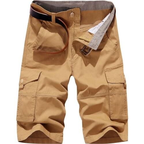 2021 New Summer Cargo Short Men Casual Solid Color Knee Length Mens Shorts Multi-pockets Korean Fashion Overalls Men Large Size