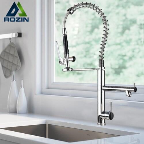 Bright Chrome Spring Pull Down Kitchen Faucet Hands Free Sprayer Head with Lock Hot cold Water Kitchen Mixer Tap Swivel Spout