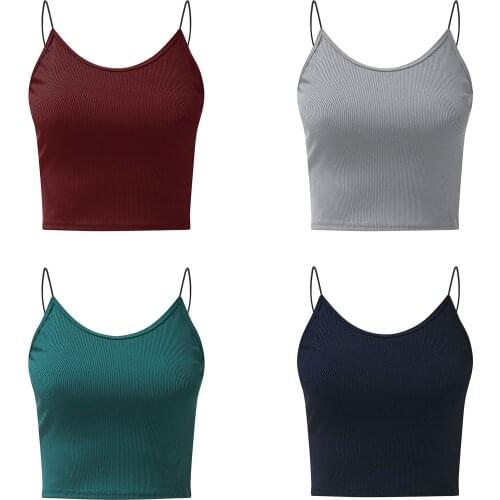 Sports and leisure slim fit vest, women wear bottomed chest wrapped suspender shirt solid color rib coat and thin shoulder strap