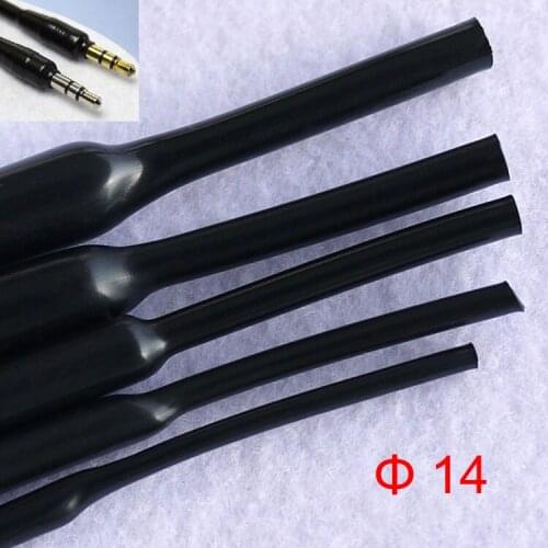 2M 14mm Dia 2:1 Ratio Soft Flexible Black Gloss Non Halogen Headphone Line Audio Cable Sleeve Heat Shrinkable Tubing Shrink Tube