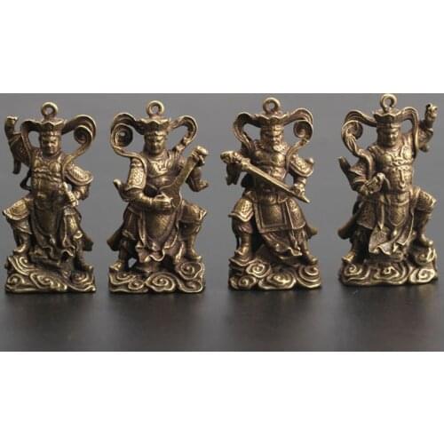 Vintage Copper Four Law Enforcement God Buddha Statue Keychains Pendants Small Ornaments Lucky Home Decor Desktop Decorations