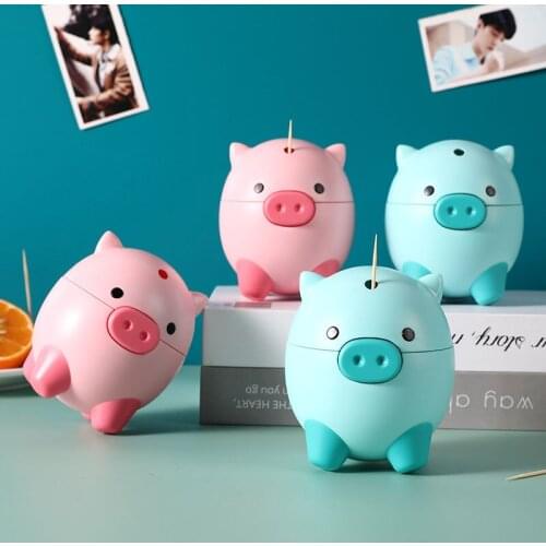 High Quality New Cute Small Pig Toothpick Container Automatic Toothpick Dispenser Toothpick Holder Home Decoration Table Decor
