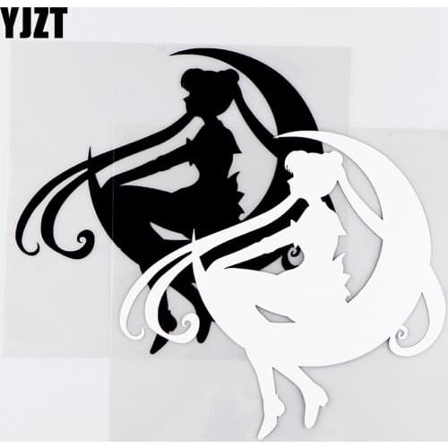YJZT 14.7X14.1CM Beautiful Girl On The Moon Funny Car Sticker Vinyl Decals Black / Silver 10A-0224