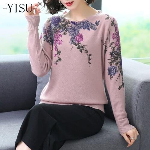 YISU Autumn Witer Fashion Thick Sweater Pullovers Women Casual O-neck Long Sleeve Female Knitted Printed sweater Jumpers Women