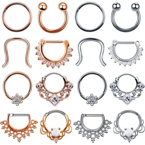 1PC 16G Steel Indian Segment Nose Septum Rings Women Crystal Ear Helix Clicker Piercings Earring Septums Hoop Piercing Jewelry