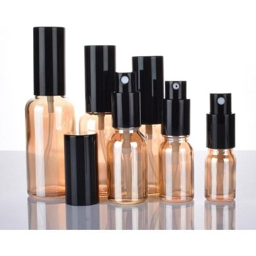 10~100ml Empty Glass Mist Spray Bottle Cosmetic Refillable Emulsion Lotion Pump Bottle Travel Gold Atomizer Spray Bottle 30pcs