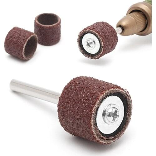 10 Pcs 12.5mm Grit 80# Sanding Bands +3.17mm Mandrel Rotary Tool Nail Drill Bits