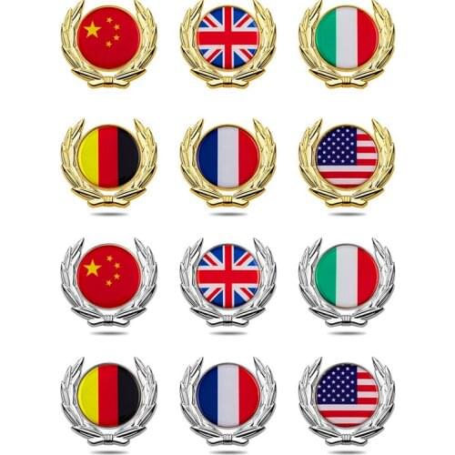 10pcs National Metal Flag Badge Car Sticker For Noizzy Sweden Italy UK United Nations Jack France Germany China Emblem Styling
