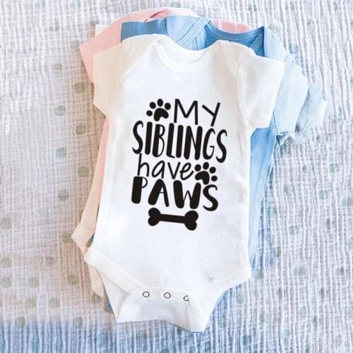 100% Cotton Newborn Baby Summer Baby Girl Clothes My Sibling Have Paws Baby Boy Rompers Infant Body Ropa Bebe Clothing