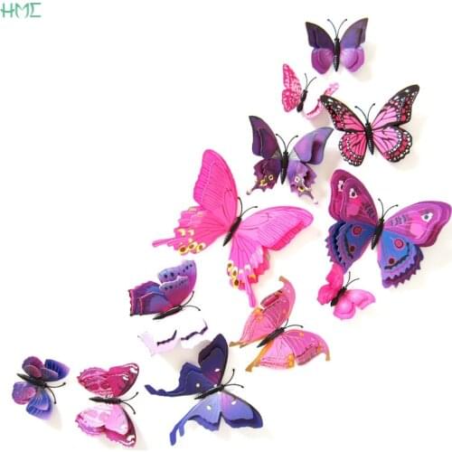 12 Pcs/Lot Plastic 3D Pin Butterfly Wall Stickers Butterflies Decors for Wedding Party Home Kitchen Fridge Decoration
