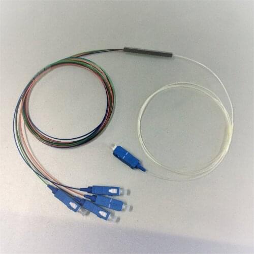 2 pcs PLC 1x4 G657A1, 5 port with SC/UPC and 1m length 900um color loose tube