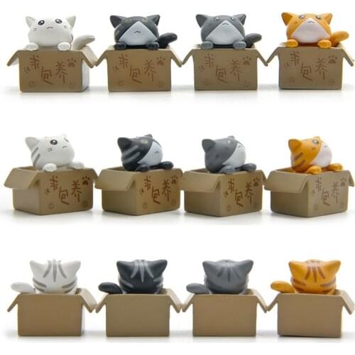 4PCS/Lots Cartoon Egg Cat Poor Box Kitten Model Small Statue Car Figurine Crafts Garden Figure Ornament DIY Kitty Cat Miniatures