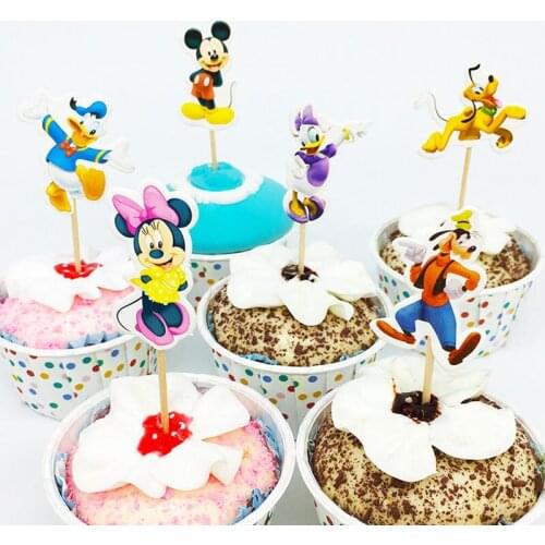 48pcs Disney Cute Daisy Mickey Donald Duck Minnie Mouse Design Cartoon Paper Cupcake Topper for Birthday Wedding Party Supplies