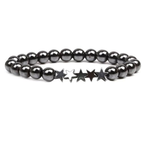 Handmade Weave Lucky Star with Black Hematite Stone Round Beads Bracelet Hexagon Geometric Jewelry