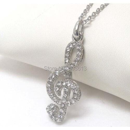 One piece Costume Jewelry Alloy Dull Silver plated Treble Clef Music Note Charm Necklace xy055