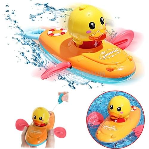 Children Bath Water Playing Toys Chain Rowing Boat Swim Floating Cartoon Duck Infant Baby Early Education Bathroom Beach Gifts