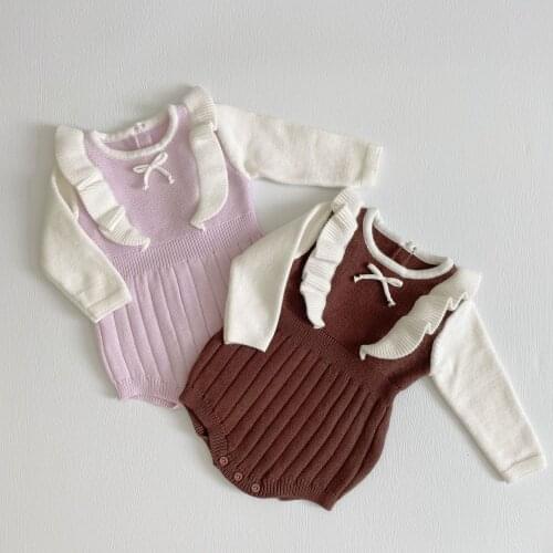 Lovely Newborn Baby Girl Ruffle Romper Fall Knitting Long Sleeve Tops Knitting Overalls Soft Warm Outfits Clothes for Girls