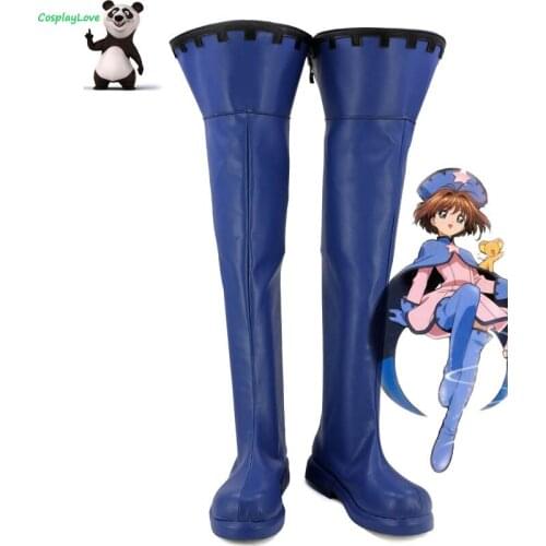 Cardcaptor Sakura Sakura Kinomoto Blue Shoes Cosplay Long Boots Leather Custom Made For Party Christmas Halloween