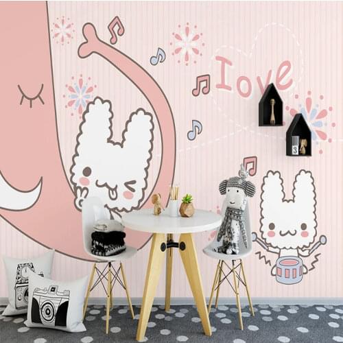 Custom Mural Cartoon Moon Stars Pink Bear Photo Wall Murals Kindergarten Children Room Girl Room Bedroom Background Wall Paper