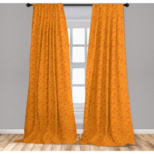 Halloween Curtain for Kids Rooms Monochrome with Traditional Halloween Themed Various Objects Pumpkin Bat Print Window Drapes