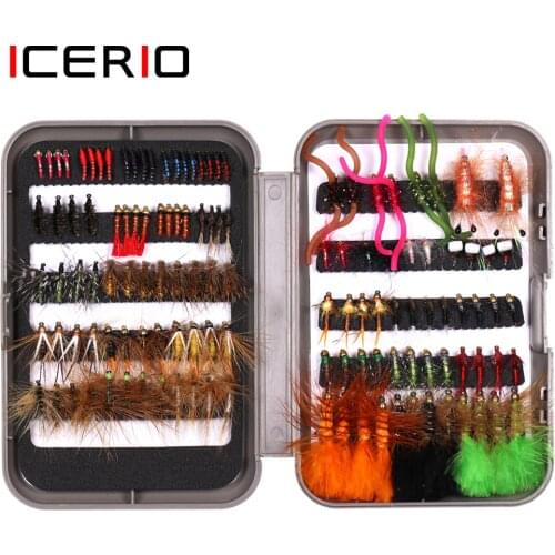 ICERIO 126PCS Wooly Bugger Streamer Nymphs Squirmy worm Larvae with Fly Box for Trout Fishing Fly Lures Baits