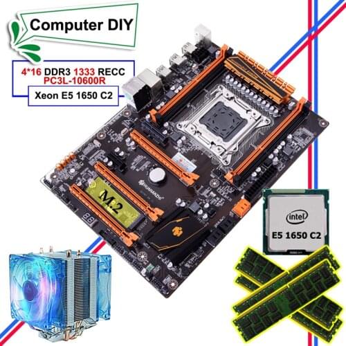 Discount motherboard bundle HUANANZHI deluxe X79 LGA2011 motherboard with M.2 CPU Xeon E5 1650 C2 with cooler RAM 64G(4*16G)