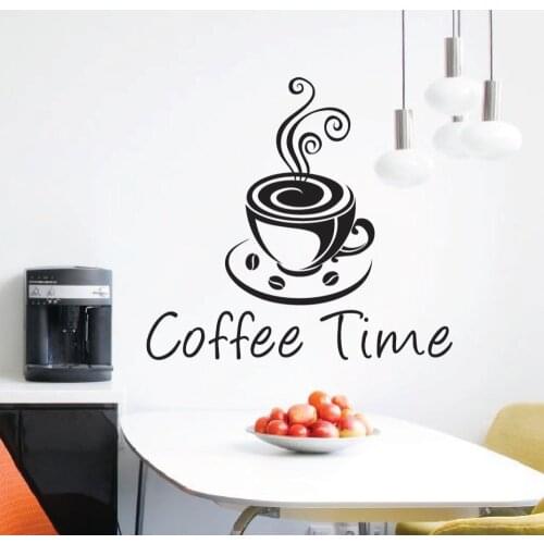 Coffee Time Quote Wall Decal Vinyl Cafe Shop Wall Stickers Cup Pattern Modern Interior Sign Art Decor DIY Coffee Mural PVCSYY858