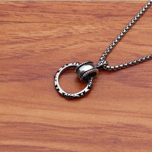 Trendy Titanium Steel Ring Necklace Fashion Pendant Stainless Steel Retro Mens Jewelry