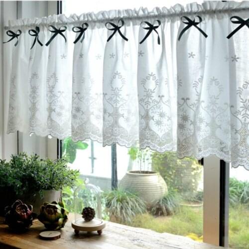 DUNXDECO Short Curtain For Kitchen Door Half Cortinas French Style Romantic White Cotton Lace Embroidery Rideau Warm Room Decor