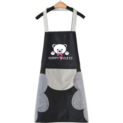 Cute Cartoon bear Kitchen Apron Wipe Hands Waterproof Oxford Cloth Bib Pinafore Pocket For Work Home Cleaning Tool Accessory
