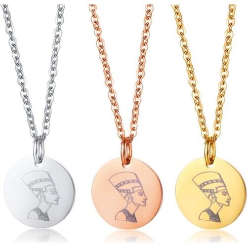 Egyptian Queen Coin Pendants for Women Engraved Carpe Diem Necklace Stainless Steel Cleopatra Chokers Female Street Wear Jewelry