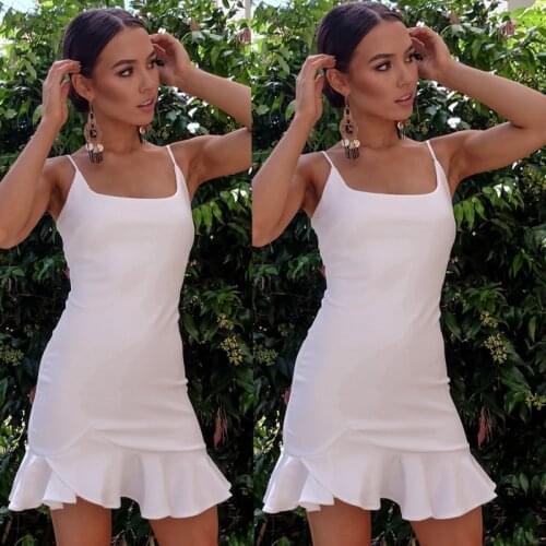 Summer Beach Dress Women Sleeveless Spaghetti Strap Dresses Sexy Bodycon Ruffle Mini Dress Female Dresses Woman Party Night