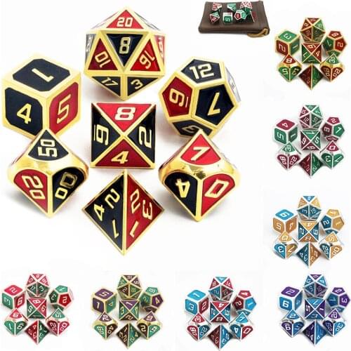 Black Red Gold Metal Dice DND Metallic Set with Gift Bag for Role Playing Games