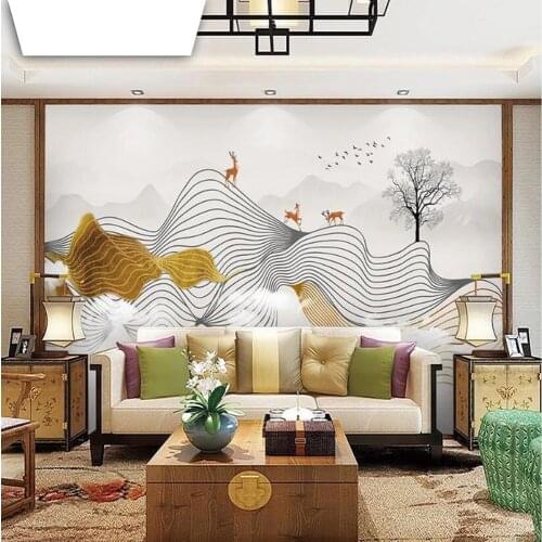 Milofi custom Nordic abstract ink lines landscape artistic mood elk large TV background wallpaper mural