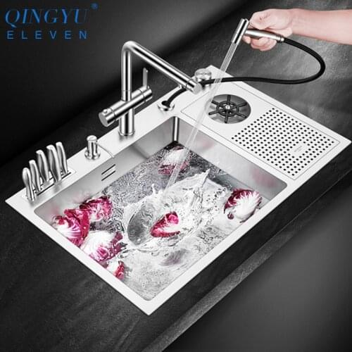 Handmade Brushed Sink 304 Stainless Steel 4mm Thickness High Pressure Cup Washer Bar Counter kitchen Sink With Knife Holder