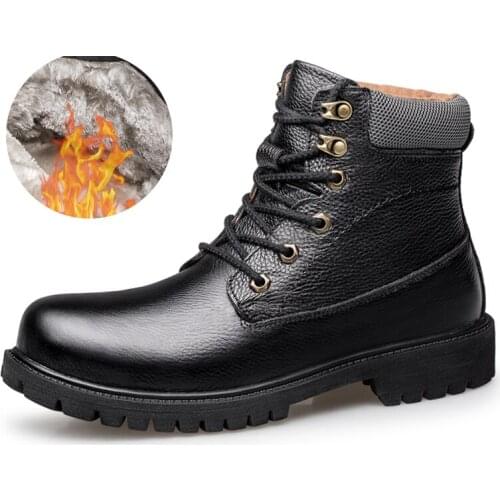 BETOOSEN mens waterproof hiking boots keep warm hiking winter furry snow boots high-top Martin boots casual tooling shoes