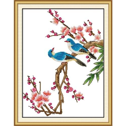 Poetic (1) plum flower cross stitch kit Chinese bird aida fabric 14ct 11ct hand embroidery DIY handmade needlework supplies bag