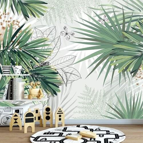 Bacal 3D Mural Wallpaper Nordic Hand Painted Tropical Plants Rainforest Palm Leaves Modern Plant Indoor Background Wall Paper 3d