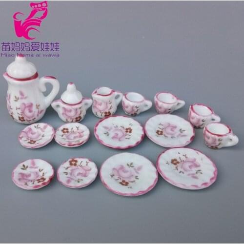 Charm China Tea Pots Dish Cups Doll House Diy Accessories for Barbie Licca Blythe Doll Mini Furniture