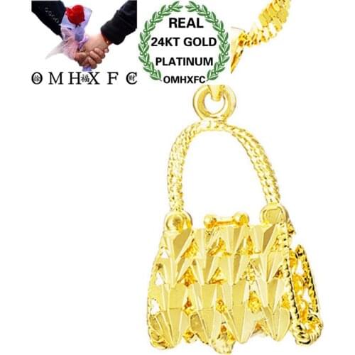 OMHXFC Wholesale European Fashion Woman Girl Party Birthday Wedding Gift Elegant Hollow Bag 24KT Real Gold Charm Pendant PN192
