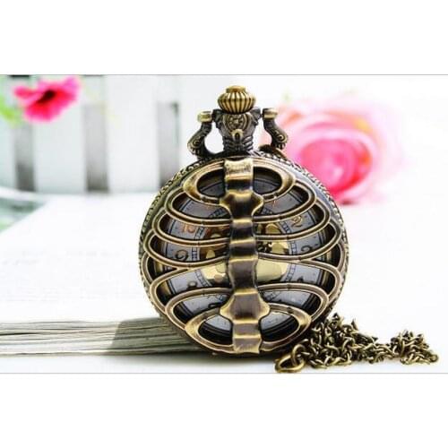 Wholesale 10 pcs /lot vintage bronze Hollow out Steampunk skeleton Pocket watch necklace Man woman gift