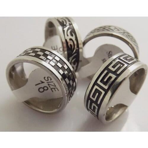 Wholesale 36 pcs Mixed style drop black Antique Stainless steel Mens Ring Fashion Jewelry