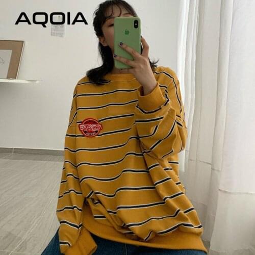 2020 Autunm Vintage Striped Women Hoodies Sweatshirt Pockets Oversize Loose Women Sweatshirts INS Plus Size Female Pullovers