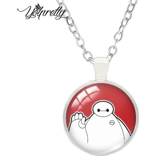 Big Hero Baymax Cartoon Paintings Glass Cabochon Necklace Fashion Necklace Pendants Jewelry