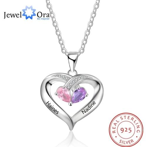 Personalized Birthstone Heart Necklace with Engraving Names 925 Sterling Silver Promise Necklace Fine Jewelry Anniversary Gifts