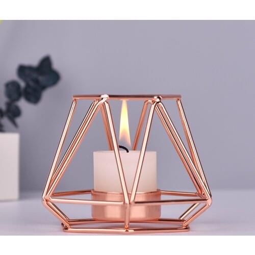 Geometric Candlestick Nordic Style Wrought Iron Candle Holders Home Decoration Metal Crafts Small Tealight Home Ornaments