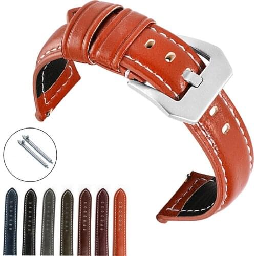 Oil Tanned Leather 24mm 22mm 20mm 18mm Watchband Quick Release Watch Band Strap Brown for Men Women compatible with Fossil
