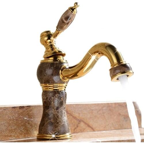 Luxury gold solid brass Marble bathroom sink faucet Classic style high-quality Deck mounted luxury basin mixer faucet tap