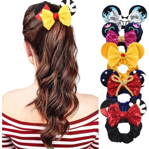 Minnie Mouse Ear Hair Bow Christmas headband thickened velvet pig large intestine hair band elastic Velour Hair accessories