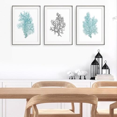 WTQ Style Posters Print Sealife Grey Blue Coral Pictures Coastal Beach Nautical Wall Art Canvas Painting Modern Home Decoration